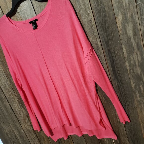 H&M Women's M Pink Tunic Sweater Lightweight Top Long Sleeve - Picture 3 of 6